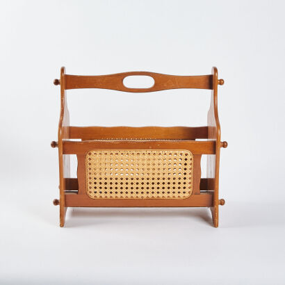 A Mid-Century Wood & Cane Magazine Holder