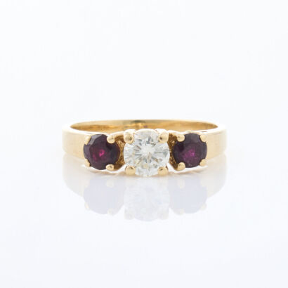 14ct Yellow Gold, .40ct Diamond and .50ct Ruby Ring