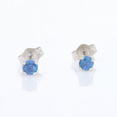 14ct White Gold, 3.3mm Round Sapphire Stud Earrings