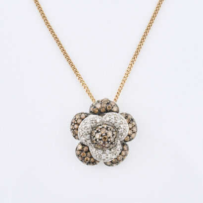 14ct Gold, Rose Shaped, 1.35ct Diamond Pendant on Chain