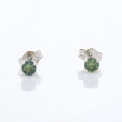 14ct White Gold, 3.5mm Green Sapphire Stud Earrings