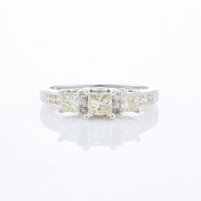 14ct White Gold, 1.00ct Princess Cut Three Stone Ring