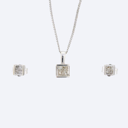 9ct White Gold, .40ct Diamond Necklace and Earring Set