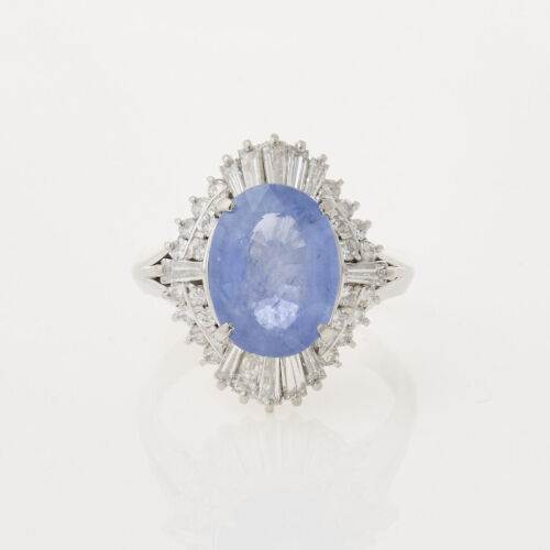 Platinum, 4.00ct Ceylonese Sapphire and Diamond Cluster Ring