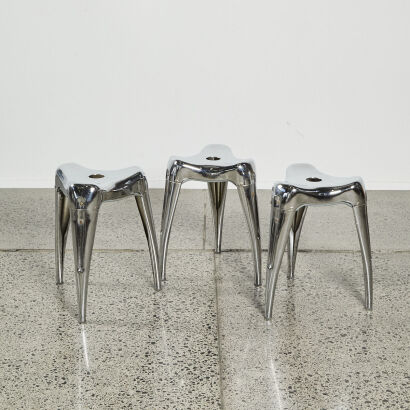 A Set Of Three Yasu Sasamoto For Dulton Chrome Tooth Stools