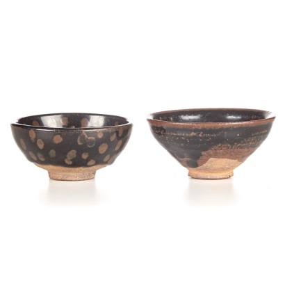 A Pair of Song Dynasty Jian Kiln Style Oil Drop Glaze Cups