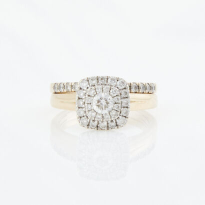 10ct Yellow Gold, .64ct Diamond Cluster Ring and .26ct Diamond Band.