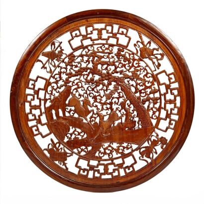 A Wood Carving Hanging Screen With Pine Deer