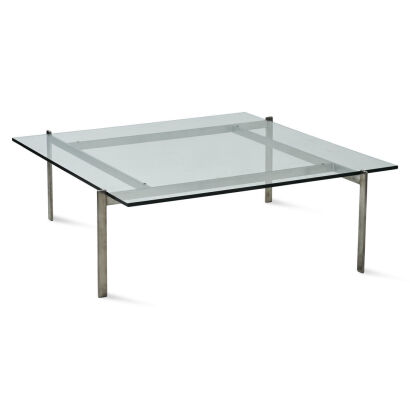 A Glass and Aluminium Square Coffee Table in the Manner of PK