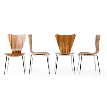 A Set of Six Zebra Wood Dining Chairs