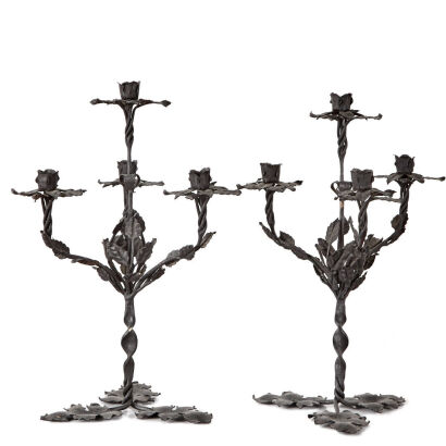 A Pair of French Wrought Iron Candelabras