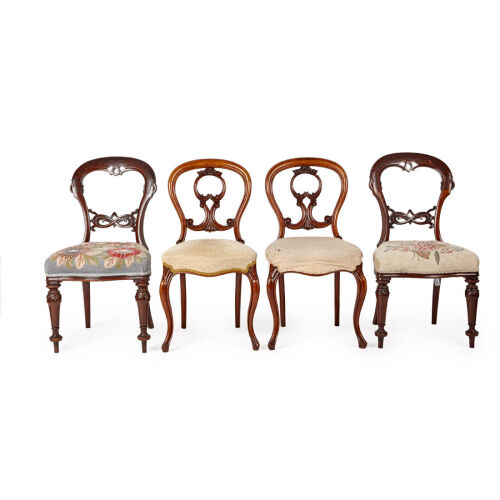 A Harlequin Set of Four Georgian Chippendale Style Chairs