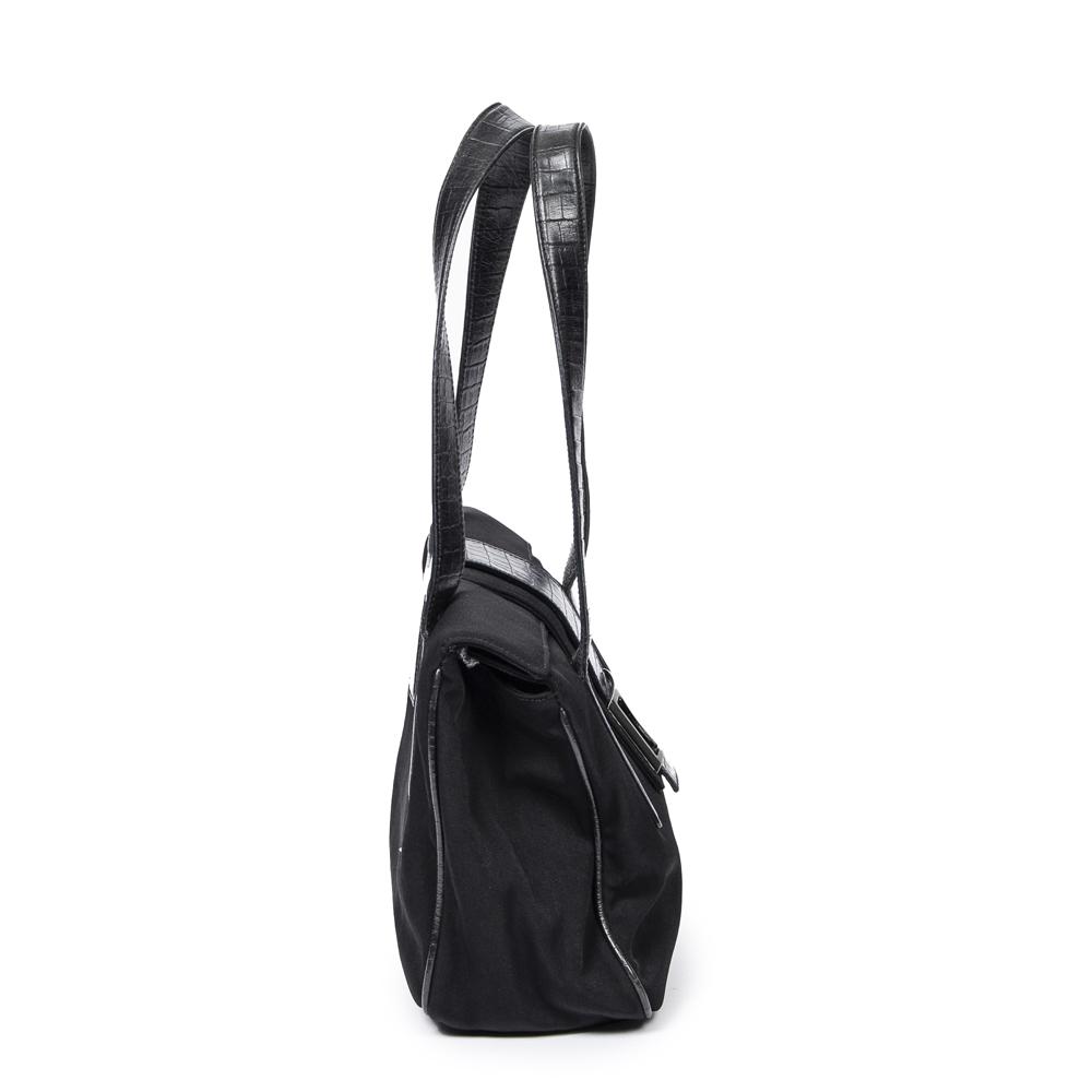 Sold at Auction: A Prada Black Cloth Bag with Black Leather Trim