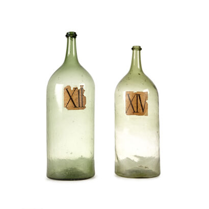 Two Old Hand-Blown Wine Bottles