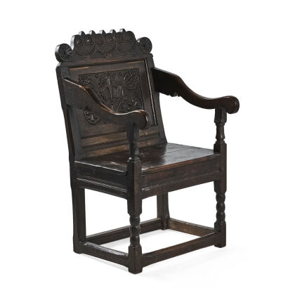 A Charles II Style Oak Open Armchair