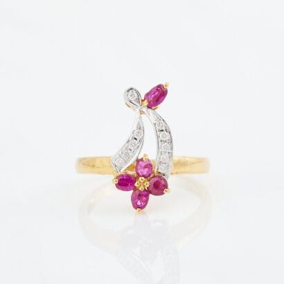 18ct Yellow Gold, 3.4mm Ruby and .10ct Diamond Ring