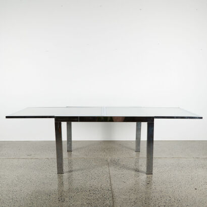 A Contemporary Italian Belvedere Extendable Dining Table With Frosted Glass Top & Metal Frame