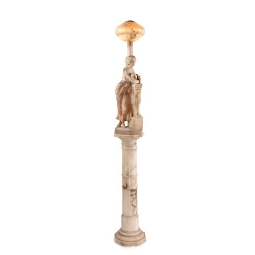 A Marble Figural Lamp on Column Base