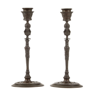 A Pair of F.Barbedienne 19th Century Bronze Candlesticks