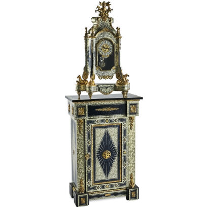 A French Directoire Style Mantel Clock on Cabinet Stand