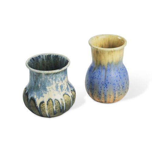 A Duo of Pottery Crystalline Vases