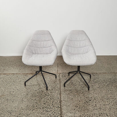 A Pair Of Modern Tub Chairs In Padded Light Grey UpholH840 W545 D640mmstery