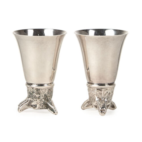 A Cased Pair of Plated Stirrup Cups
