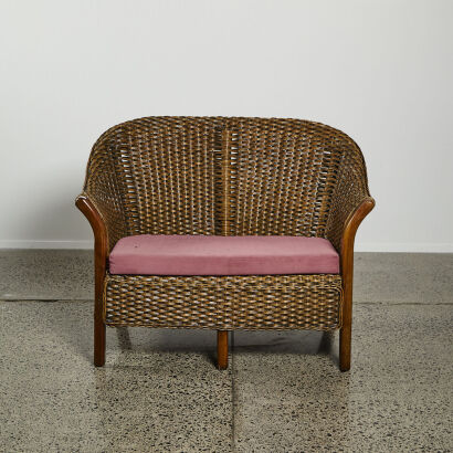 A Cane and Solid Wood Two Seater