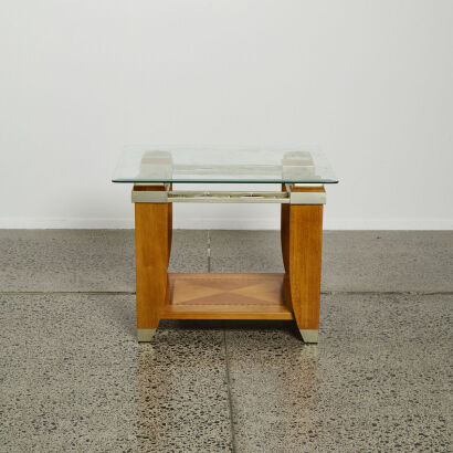 An Italian SideTable with Inlaid Maple and Glass Top