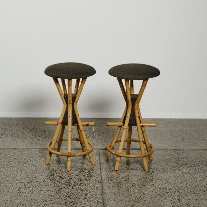 A Pair Of Mid-Century Swedish Cane Barstools