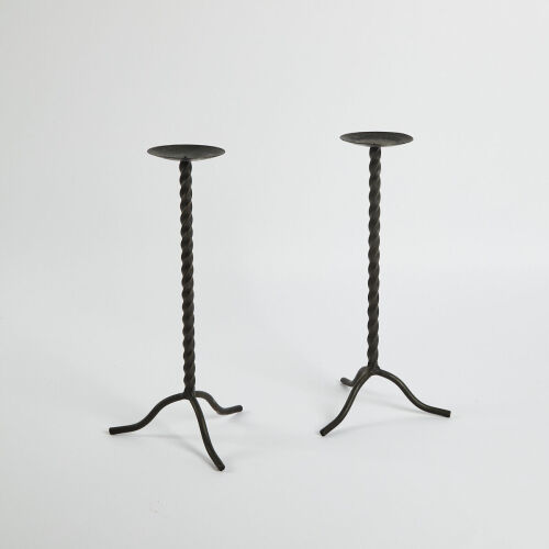 A Pair Of Mexican Twisted Iron Candle Holders