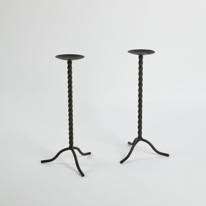 A Pair Of Mexican Twisted Iron Candle Holders