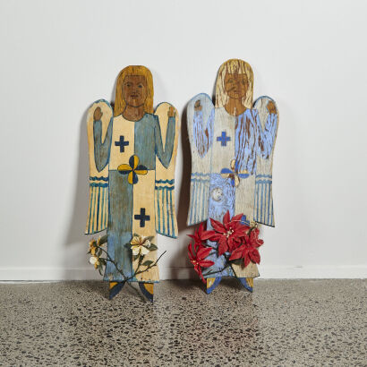 A Pair Of Folk Art Wall Hanging Angels