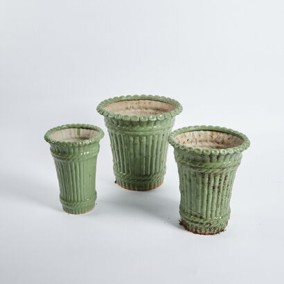 A Trio Of Ceramic Bamboo Flower Pots