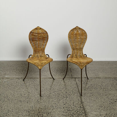 A Rare Pair Stephane Rondel Woven Cane Peanut Chairs