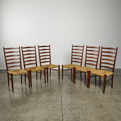 A Suit Of Six Danish Teak Dining Chairs With Hand Woven Rope Cord Seats