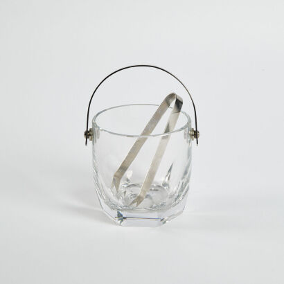 A Hoya Glass Ice Bucket Stainless Steel Handle and Tongs