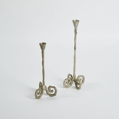 A Pair of Curl End Metal Candle Holders