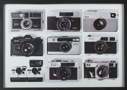 A Black And White Print Of Cameras