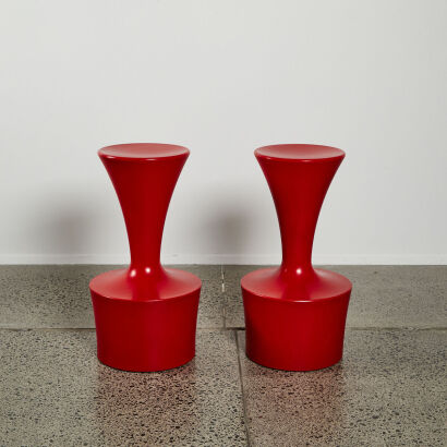 A Pair Of Bruno Houssin Hic Lipstick Red Barstool For Soca, France