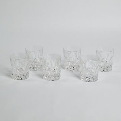 A Set Of Six Heavy Cut Glass Crystal Whiskey Tumblers