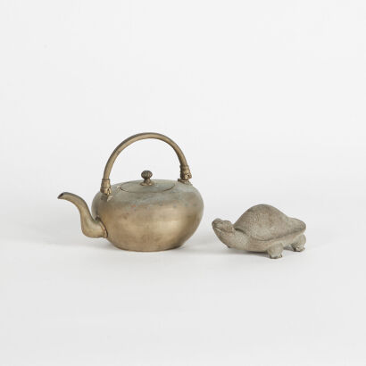 A Chinese Bronze Teapot & A Bronze Figure of Turtle