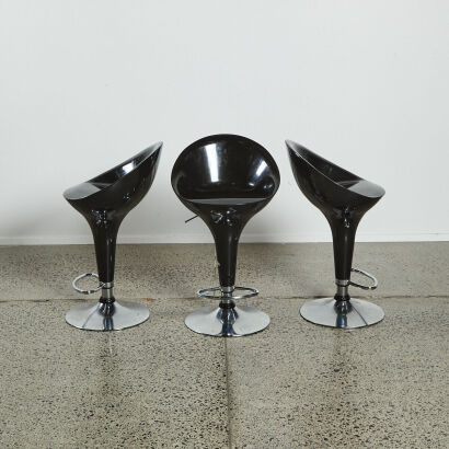 A Trio of Black Bombo style Barstools