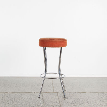 A Single Designer Barstool Burnt Orange Fabric With Chrome Frame