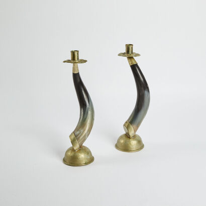 A Pair Of Cow Horn Candelabras