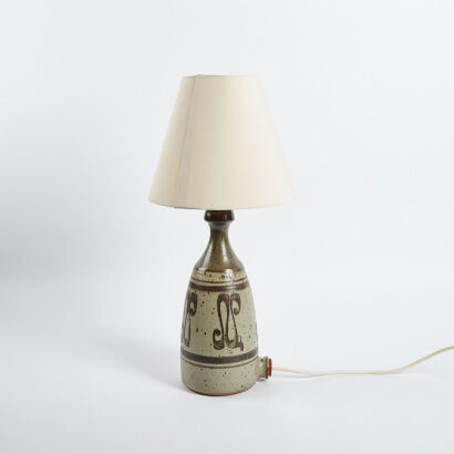 A Tall Mid Century Studio Pottery Lamp And Shade