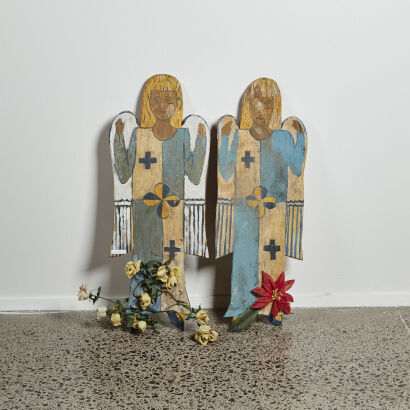 A Pair Of Folk Art Wall Hanging Angels