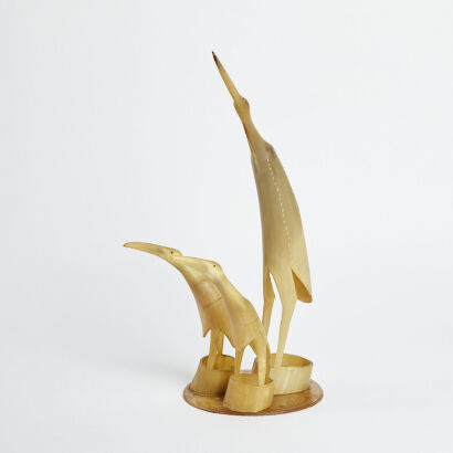 A Folk Art Cow Horn Heron Sculpture