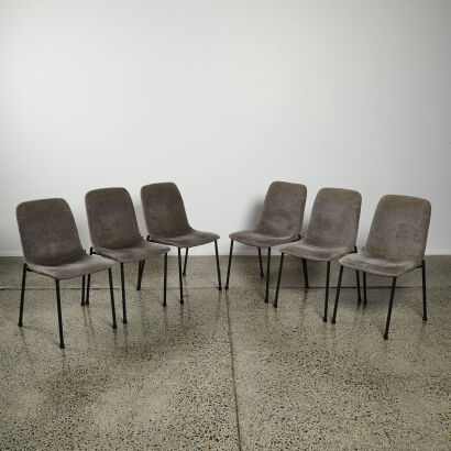 A Suite of Six Modern Design Chairs in Grey Upholstery