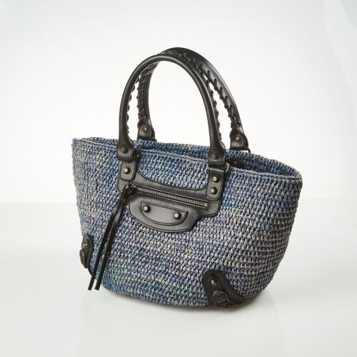 Balenciaga Raffia Canvas Tote Bag
